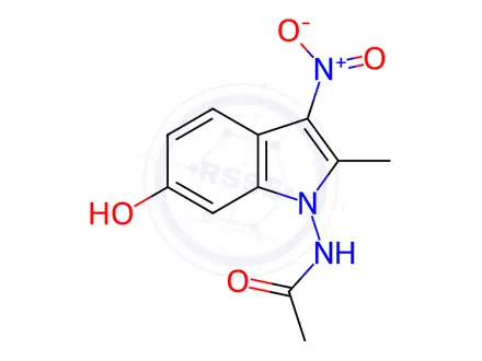 Chemical structure of N-(6-Hydroxy-2-methyl-3-nitro-1H-indol-1-yl)acetamide