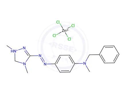 Chemical structure of bis[3(or5)-[[4-[benzylmethylamino]phenyl]azo]-1,4-dimethyl-1H-1,2,4-triazolium] tetrachlorozincate(2-)