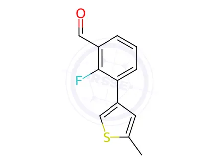 Chemical structure of 2-fluoro-3-(5-methylthiophen-3-yl)benzaldehyde