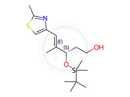 Chemical structure of (-)-(3S,4E)-3-{[tert-Butyl(dimethyl)silyl]oxy}-4-methyl-5-(2-methyl-1,3-thiazol-4-yl)pent-4-en-1-ol