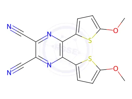 Chemical structure of 5,6-Bis(5-methoxy-2-thienyl)-2,3-pyrazinedicarbonitrile