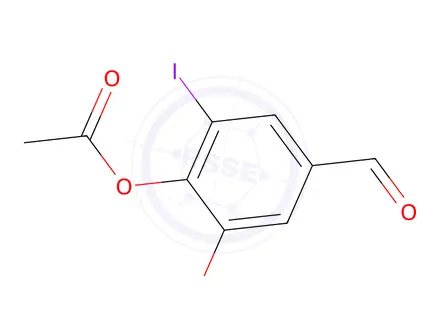 Chemical structure of 2-Ethoxy-4-formyl-6-iodophenyl acetate