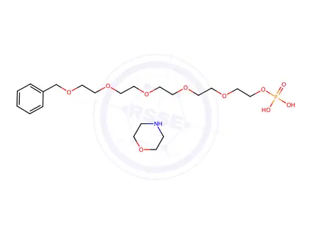 Chemical structure of 1-phenyl-2,5,8,11,14-pentaoxahexadecan-16-yl dihydrogen phosphate, compound with morpholine (1:1)