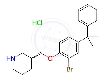 Chemical structure of 3-{[2-Bromo-4-(1-methyl-1-phenylethyl)phenoxy]-methyl}piperidine hydrochloride