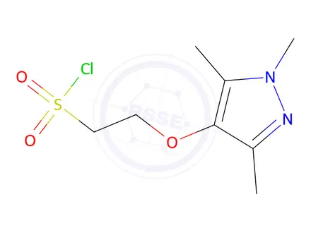 Chemical structure of 2-((1,3,5-Trimethyl-1h-pyrazol-4-yl)oxy)ethane-1-sulfonyl chloride