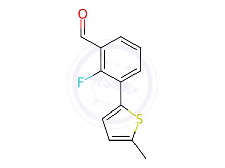 Chemical structure of 2-fluoro-3-(5-methylthiophen-2-yl)benzaldehyde