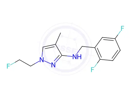 Chemical structure of N-(2,5-difluorobenzyl)-1-(2-fluoroethyl)-4-methyl-1H-pyrazol-3-amine