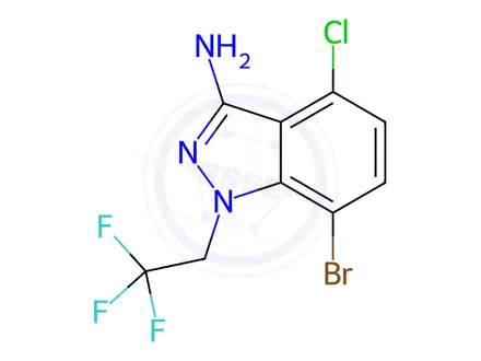 Chemical structure of 7-Bromo-4-chloro-1-(2,2,2-trifluoroethyl)-1H-indazol-3-amine