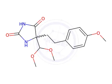 Chemical structure of 5-(Dimethoxymethyl)-5-(4-methoxyphenethyl)imidazolidine-2,4-dione