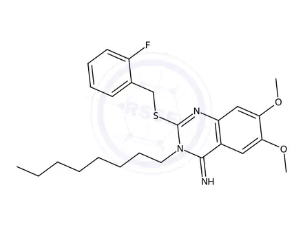 Chemical structure of 2-((2-Fluorobenzyl)thio)-6,7-dimethoxy-3-octylquinazolin-4(3H)-imine