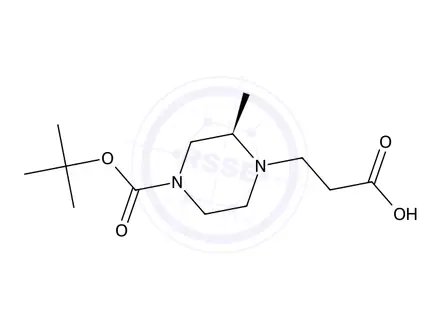 Chemical structure of (R)-3-(4-(tert-Butoxycarbonyl)-2-methylpiperazin-1-yl)propanoic acid