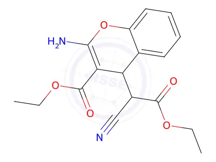 Chemical structure of rel-(R)-Ethyl 2-amino-4-((S)-1-cyano-2-ethoxy-2-oxoethyl)-4H-chromene-3-carboxylate