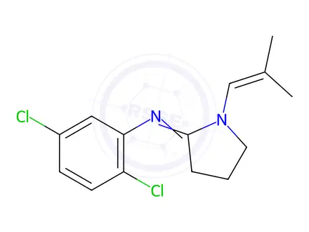 Chemical structure of Pyrrolidine, 2-((2,5-dichlorophenyl)imino)-1-(2-methyl-1-propenyl)-