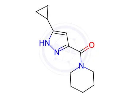 Chemical structure of 1-(3-cyclopropyl-1H-pyrazole-5-carbonyl)piperidine