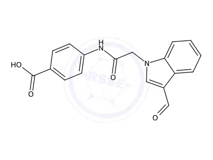 Chemical structure of 4-(2-(3-Formyl-1H-indol-1-yl)acetamido)benzoic acid