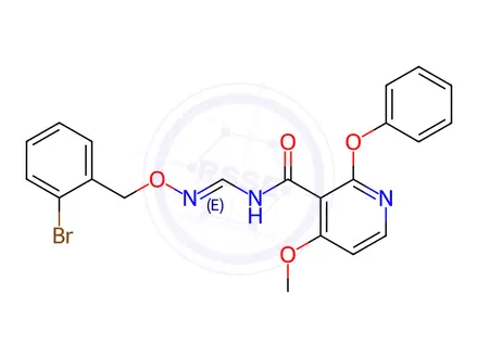 Chemical structure of N-[(1E)-{[(2-bromophenyl)methoxy]imino}methyl]-4-methoxy-2-phenoxypyridine-3-carboxamide