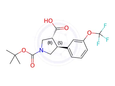 Chemical structure of (3R,4S)-rel-1-(tert-Butoxycarbonyl)-4-(3-(trifluoromethoxy)phenyl)pyrrolidine-3-carboxylic acid