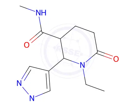 Chemical structure of 1-Ethyl-N-methyl-2-(1-methyl-1H-pyrazol-4-yl)-6-oxopiperidine-3-carboxamide