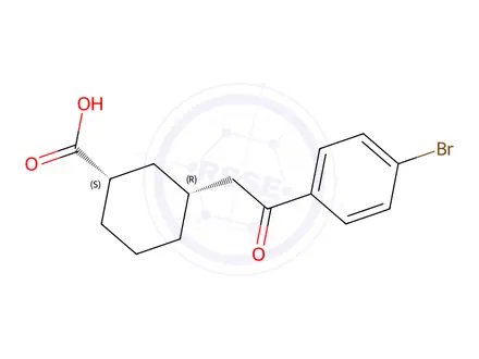 Chemical structure of (1S,3R)-3-(2-(4-bromophenyl)-2-oxoethyl)cyclohexane-1-carboxylic acid