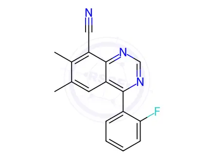 Chemical structure of 4-(2-Fluorophenyl)-6,7-dimethylquinazoline-8-carbonitrile