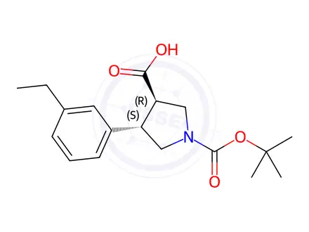 Chemical structure of (3R,4S)-1-(tert-butoxycarbonyl)-4-(3-ethylphenyl)pyrrolidine-3-carboxylic acid