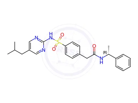 Chemical structure of 4-[[[5-(2-Methylpropyl)-2-pyrimidinyl]amino]sulfonyl]-N-[(R)-1-phenylethyl]benzeneacetamide