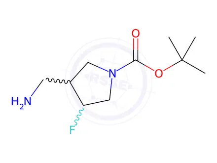 Chemical structure of tert-Butyl 3-(aminomethyl)-4-fluoropyrrolidine-1-carboxylate