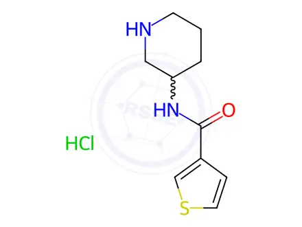 Chemical structure of Thiophene-3-carboxylicacidpiperidin-3-ylaMide hydrochloride, 98+% C10H15ClN2OS, MW: 246.76