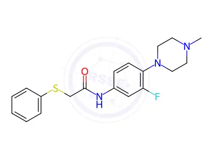 Chemical structure of N-[3-Fluoro-4-(4-methylpiperazin-1-yl)phenyl]-2-(phenylsulfanyl)acetamide