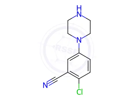 Chemical structure of Benzonitrile, 2-chloro-5-(1-piperazinyl)-