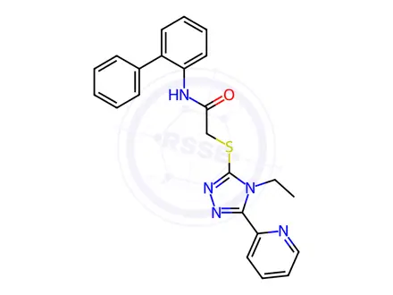 Chemical structure of N-([1,1'-Biphenyl]-2-yl)-2-((4-ethyl-5-(pyridin-2-yl)-4H-1,2,4-triazol-3-yl)thio)acetamide