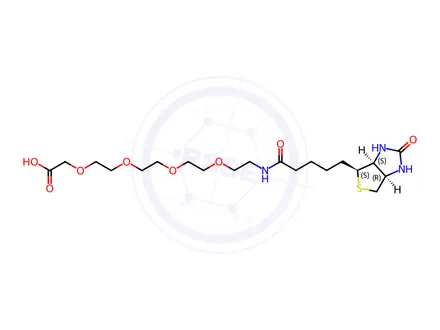 Chemical structure of 16-oxo-20-((3aS,4S,6aR)-2-Oxohexahydro-1H-thieno[3,4-d]imidazol-4-yl)-3,6,9,12-tetraoxa-15-azaicosanoic acid