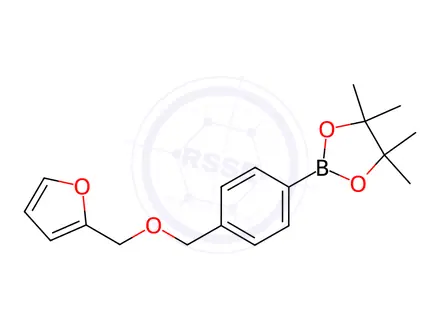 Chemical structure of 2-(4-((Furan-2-ylmethoxy)methyl)phenyl)-4,4,5,5-tetramethyl-1,3,2-dioxaborolane