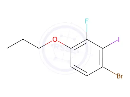 Chemical structure of Benzene, 1-bromo-3-fluoro-2-iodo-4-propoxy-
