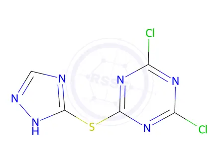 Chemical structure of 2-((1H-1,2,4-Triazol-5-yl)thio)-4,6-dichloro-1,3,5-triazine