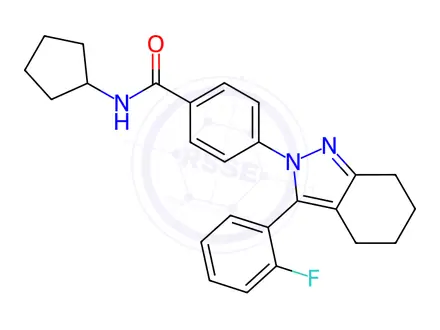 Chemical structure of N-Cyclopentyl-4-[3-(2-fluorophenyl)-4,5,6,7-tetrahydro-2H-indazol-2-yl]benzamide