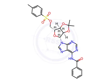 Chemical structure of N6-benzoyl-2',3'-O-isopropylidene-5'-O-[(4-methylphenyl)sulfonyl]adenosine