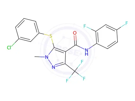Chemical structure of 5-((3-Chlorophenyl)thio)-N-(2,4-difluorophenyl)-1-methyl-3-(trifluoromethyl)-1H-pyrazole-4-carboxamide