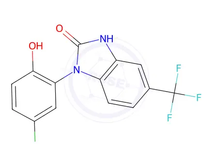 Chemical structure of 1-(5-Cl-2-OH-phenyl)-5-CF3-benzimidazolin-2-one