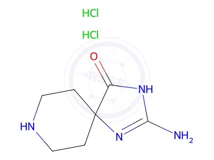 Chemical structure of 2-Amino-1,3,8-triazaspiro[4.5]dec-1-en-4-one dihydrochloride