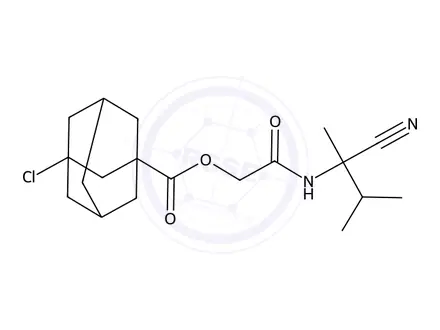 Chemical structure of 2-((2-Cyano-3-methylbutan-2-yl)amino)-2-oxoethyl 3-chloroadamantane-1-carboxylate