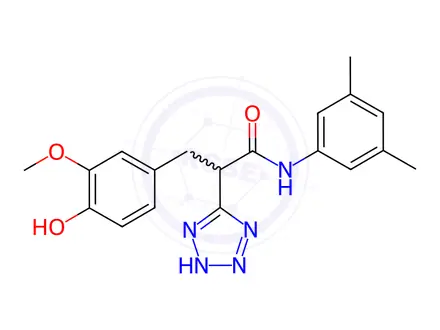 Chemical structure of N-(3,5-Dimethylphenyl)-3-(4-hydroxy-3-methoxyphenyl)-2-(2H-1,2,3,4-tetrazol-5-yl)propanamide