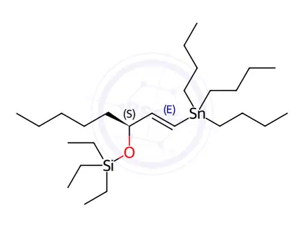 Chemical structure of (1S,2E)-1-pentyl-3-(1,1,1-tributylstannyl)-2-propenyl (1,1,1-triethylsilyl) ether