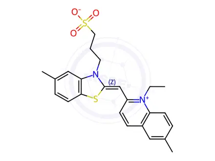 Chemical structure of 1-ethyl-6-methyl-2-[[5-methyl-3-(3-sulphonatopropyl)-3H-benzothiazol-2-ylidene]methyl]quinolinium