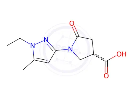 Chemical structure of 1-(1-Ethyl-5-methyl-1H-pyrazol-3-yl)-5-oxopyrrolidine-3-carboxylic acid