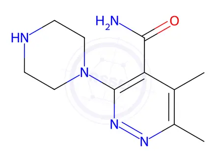 Chemical structure of 5,6-Dimethyl-3-(piperazin-1-yl)pyridazine-4-carboxamide