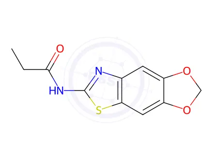 Chemical structure of N-([1,3]Dioxolo[4',5':4,5]benzo[1,2-d]thiazol-6-yl)propionamide