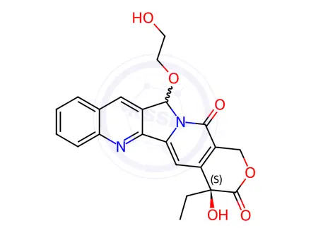 Chemical structure of (4S)-4-Ethyl-4-hydroxy-12-(2-hydroxyethoxy)-1,12-dihydro-14H-pyrano[3',4':6,7]indolizino[1,2-b]quinoline-3,14(4H)-dione