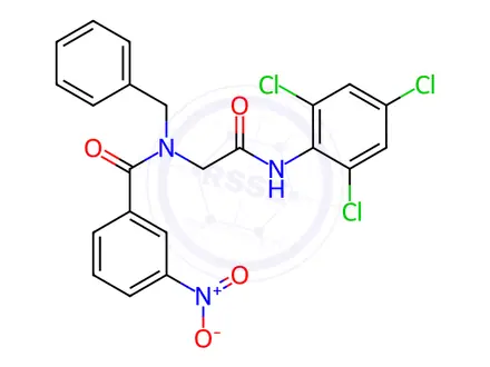 Chemical structure of N-benzyl-3-nitro-N-(2-oxo-2-((2,4,6-trichlorophenyl)amino)ethyl)benzamide