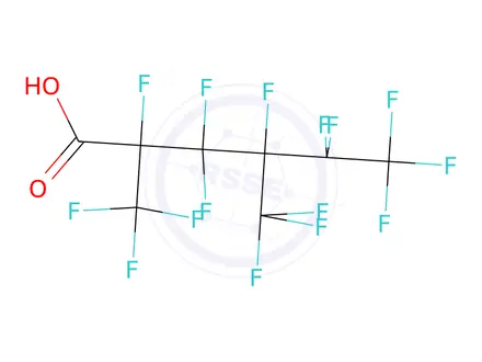 Chemical structure of Hexanoic acid, 2,3,3,4,5,5,6,6,6-nonafluoro-2,4-bis(trifluoromethyl)-